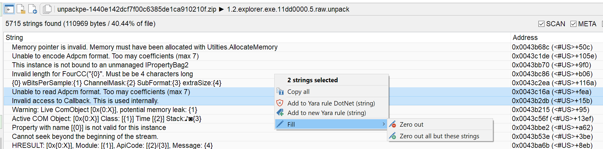 Strings view improvements