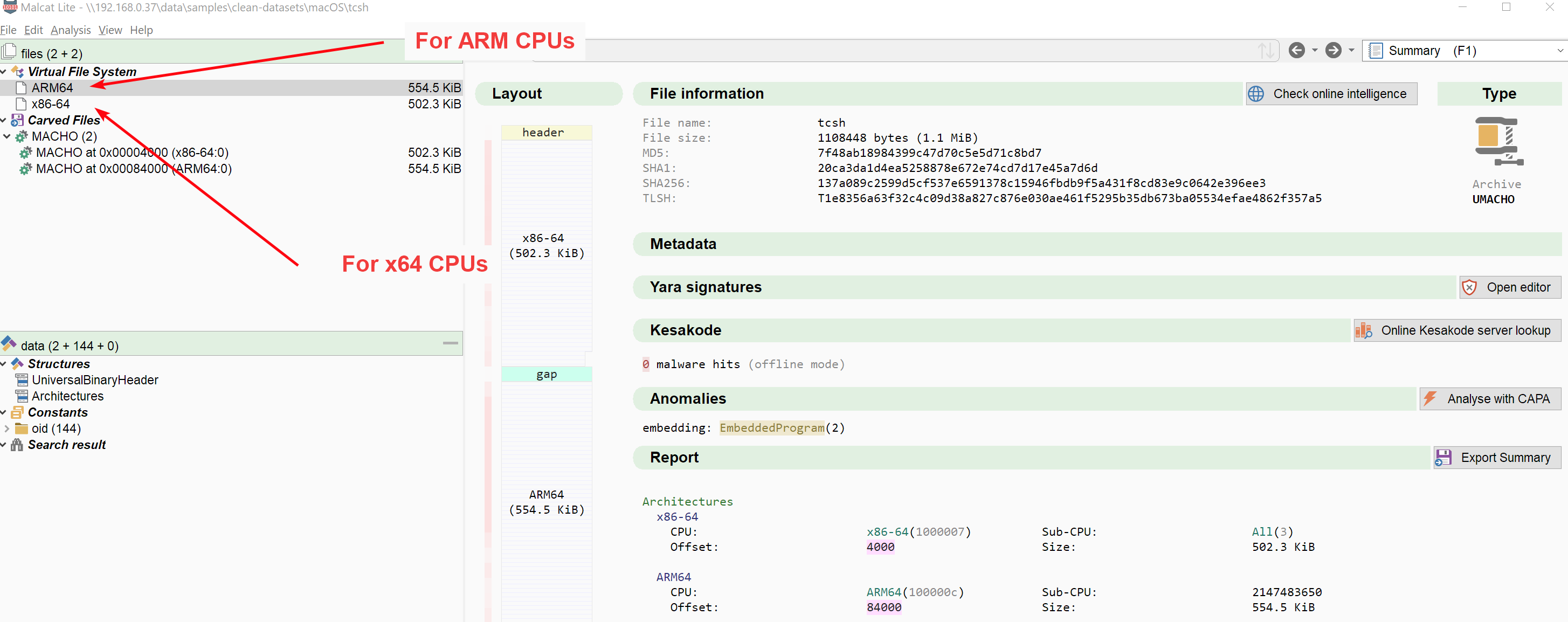 UMACHO file format summary view