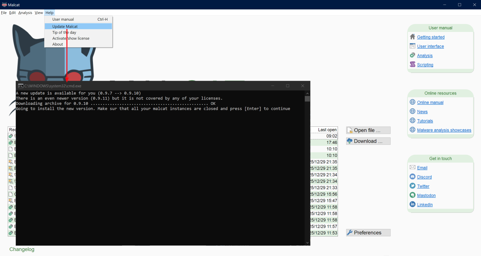 Malcat auto-update feature