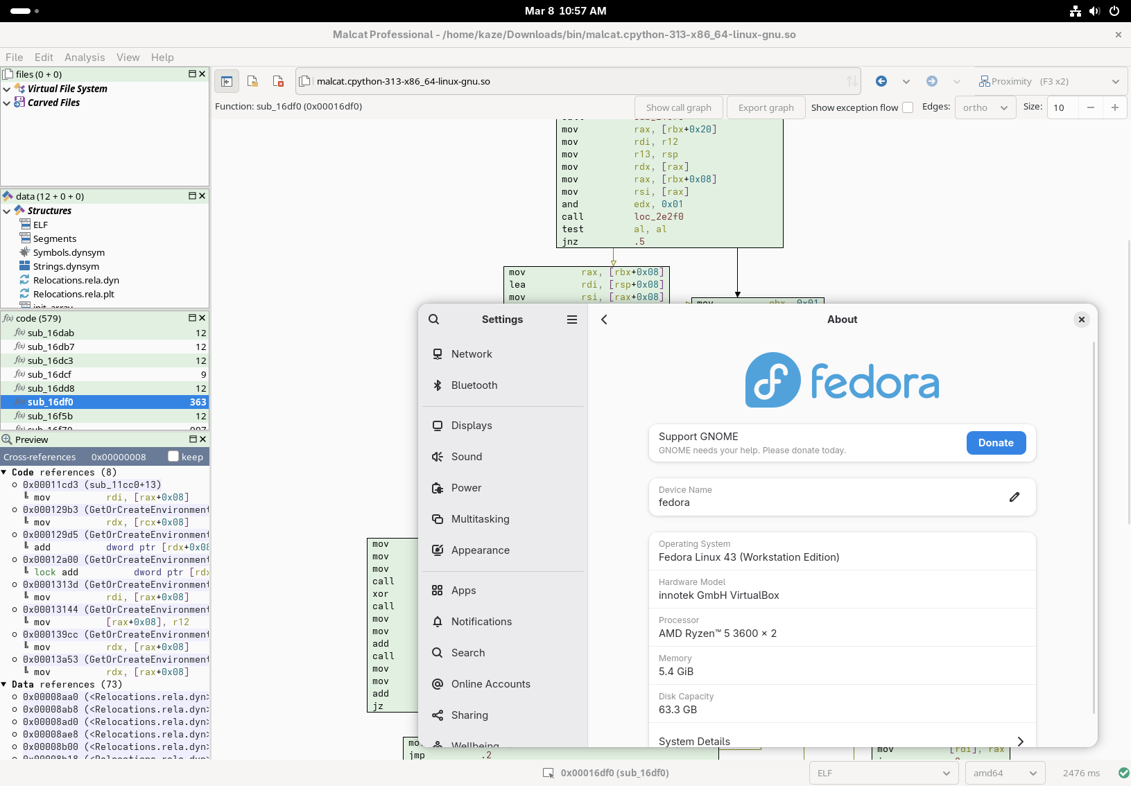 Malcat running on Fedora 43
