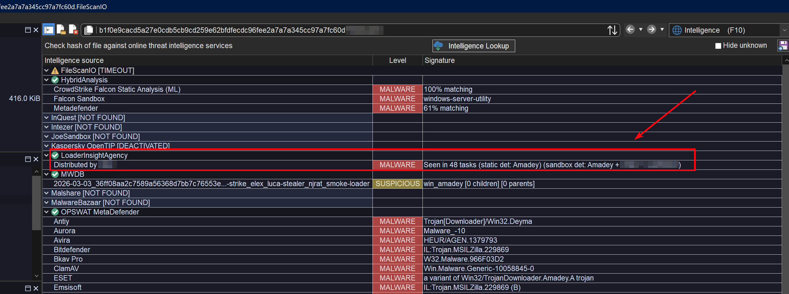 Loader Insight Agency lookup in Malcat