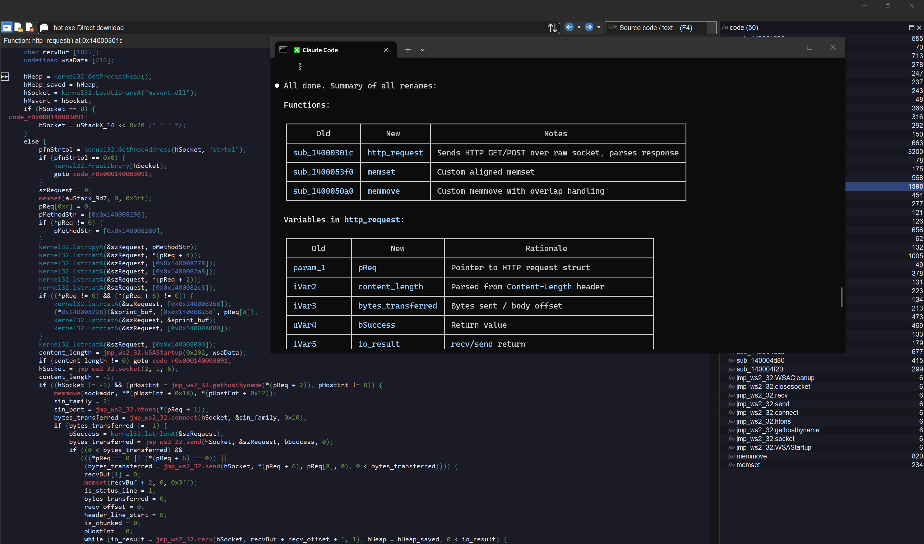 Renaming variables and functions in the GUI