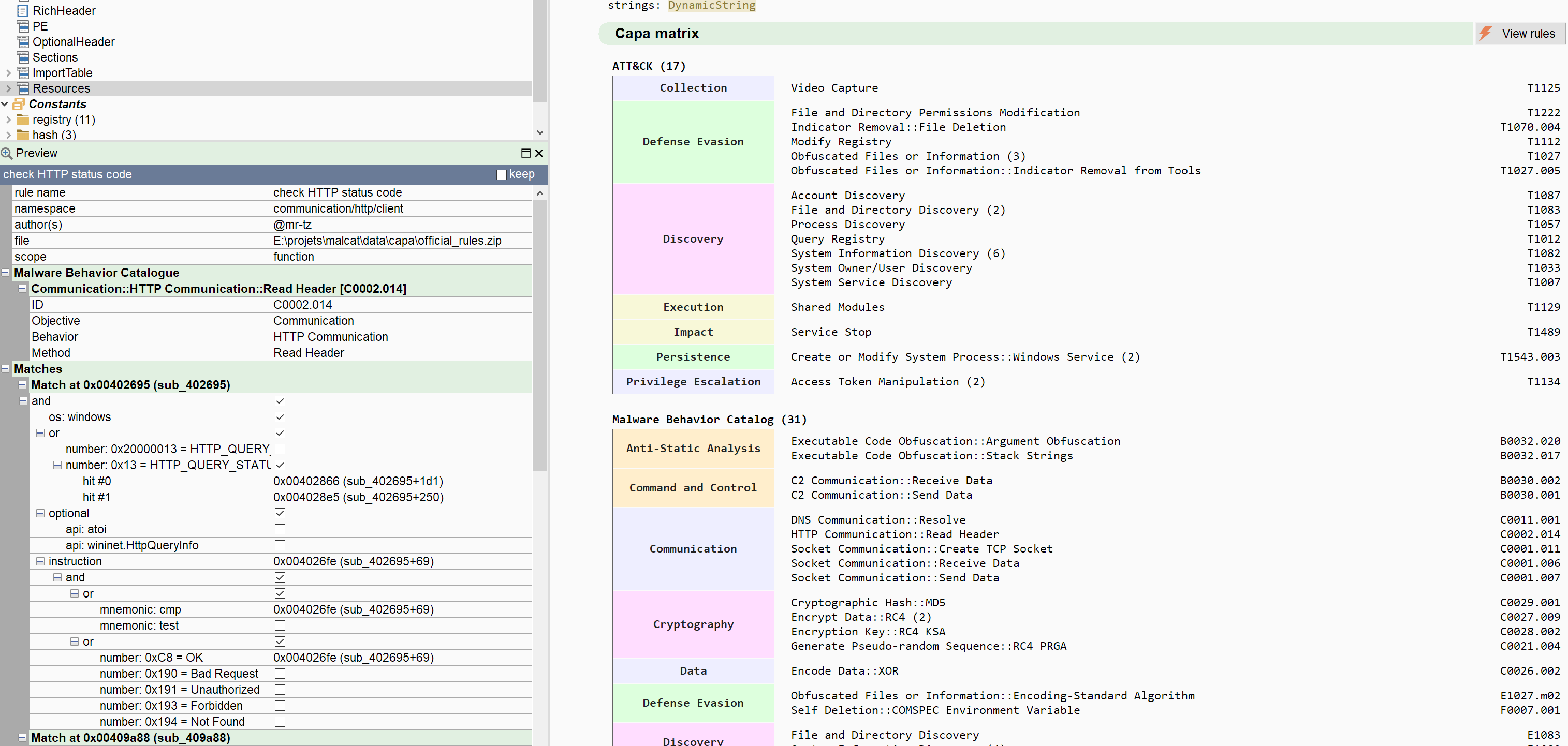 Who doesn't like a bit of colors in its reports? (Malcat 0.9.15 summary view)