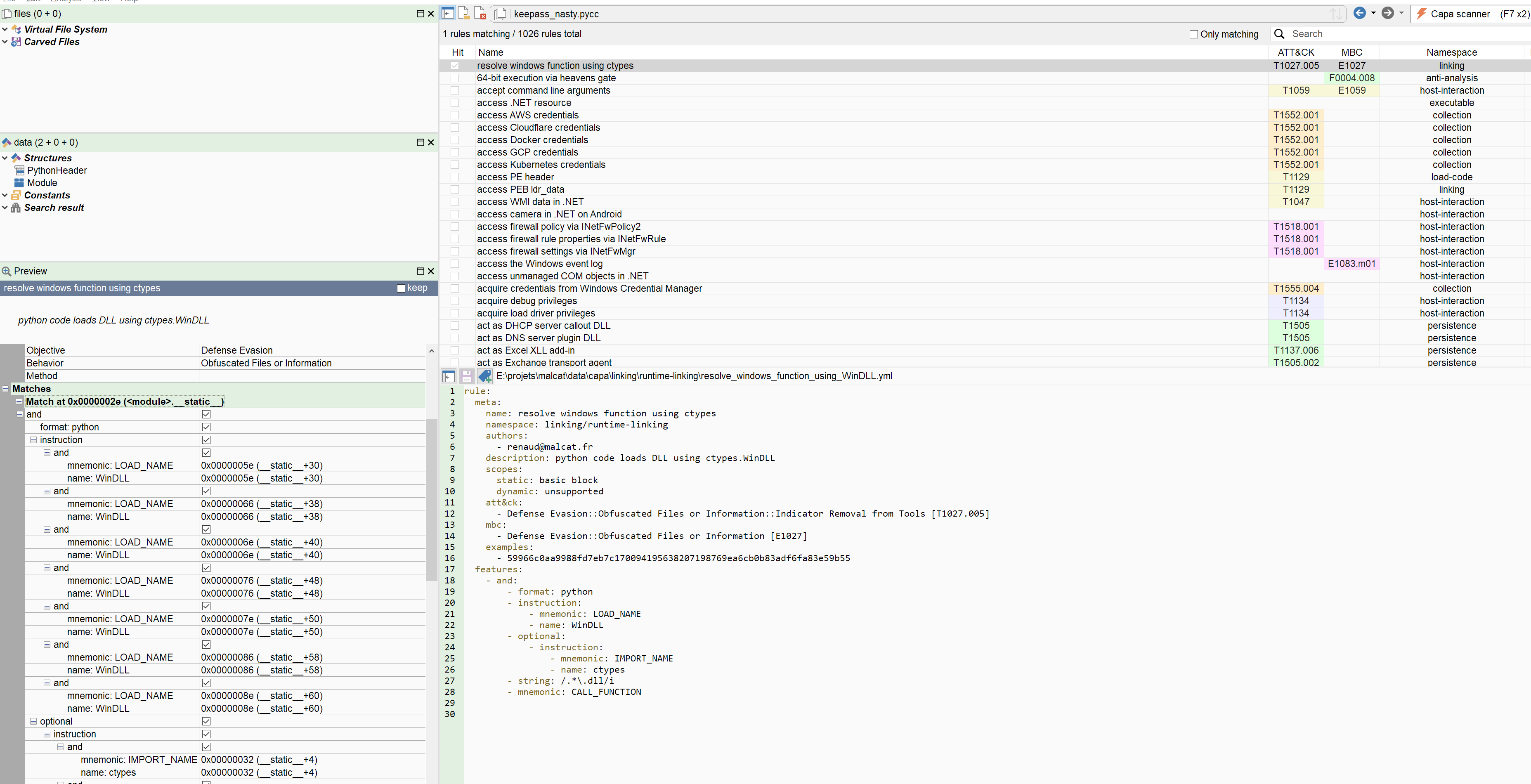 Python capa rule using the name feature