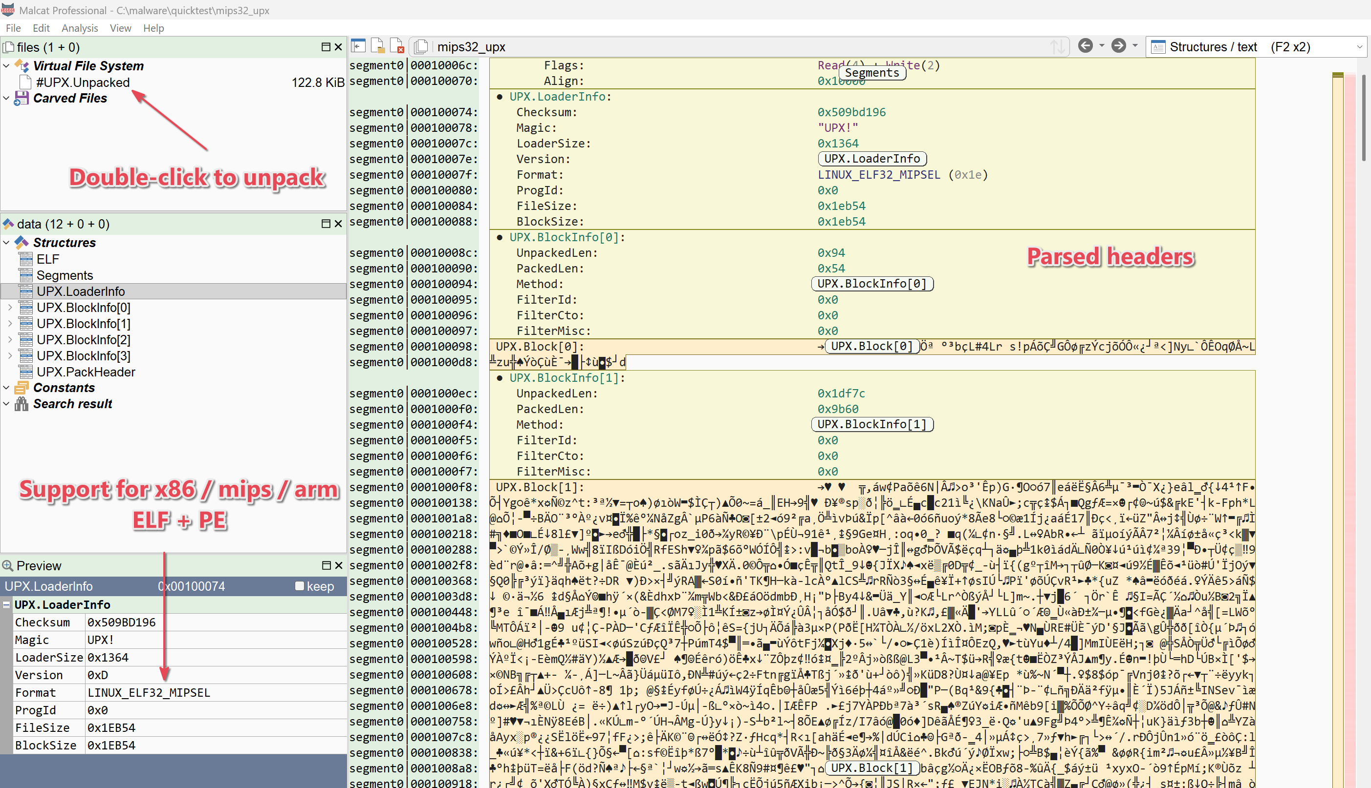 UPX support in Malcat