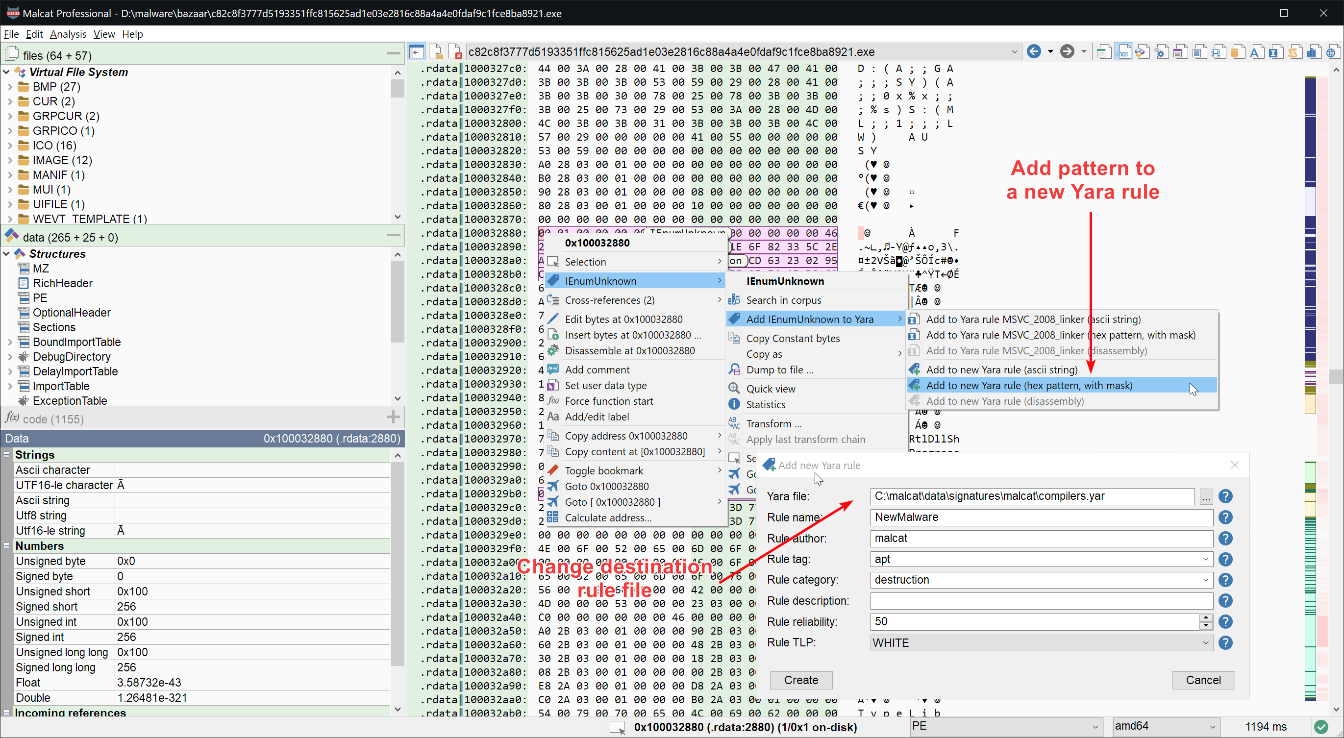 Add pattern to a new Yara rule