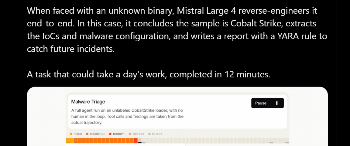 Mistral 4 Large can handle a plain-text Cobalt Strike beacon in 12 minutes, wow