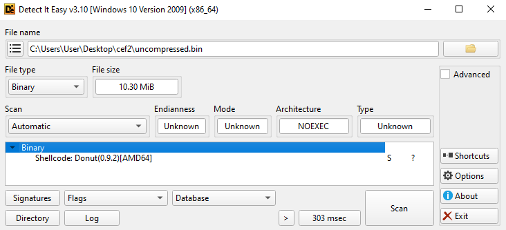 Detect it Easy identifes DonutLoader