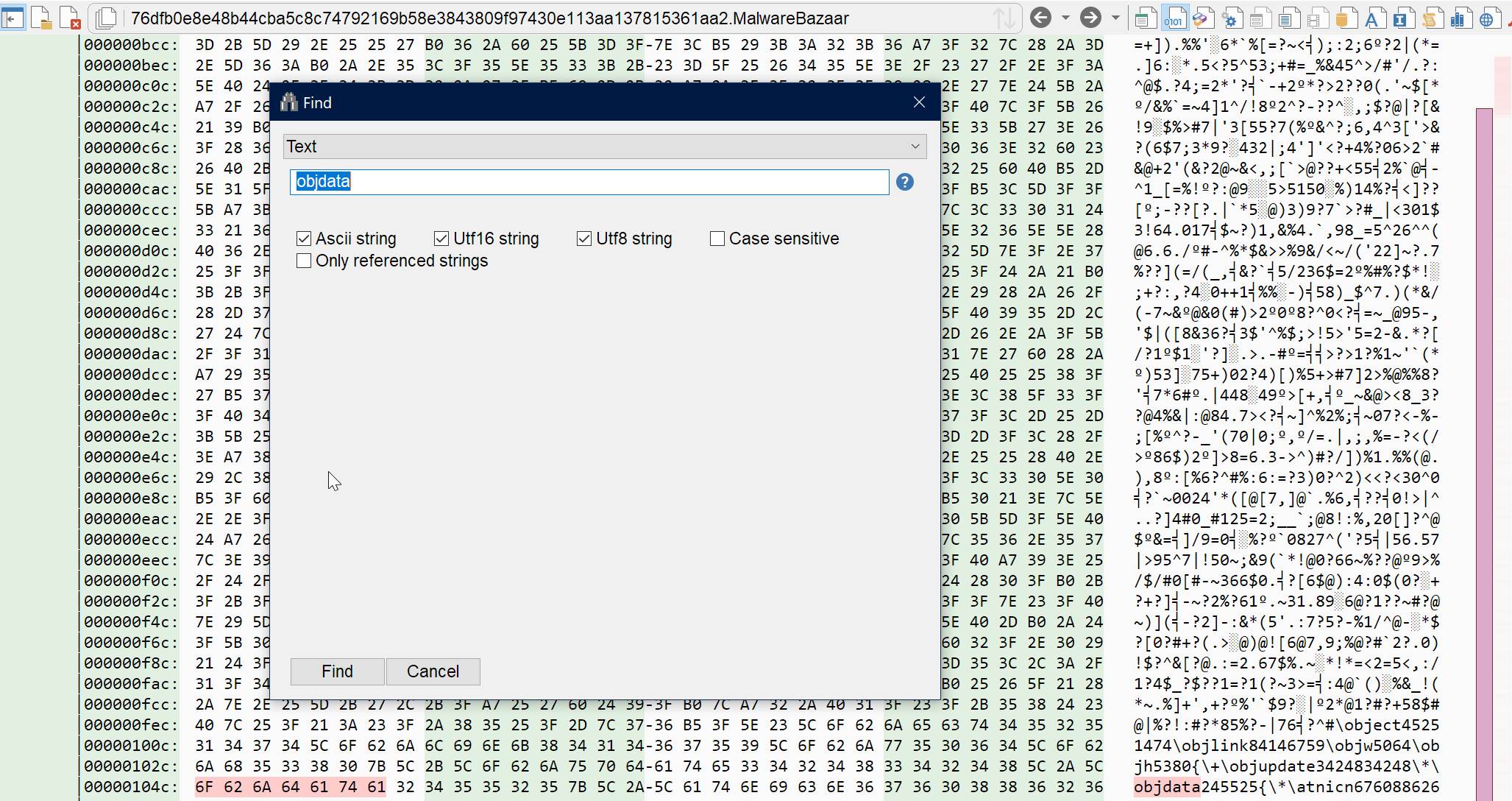 Finding the objdata command