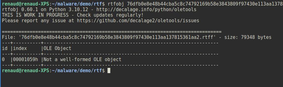 RTFObj can't extract the embedded OLE object