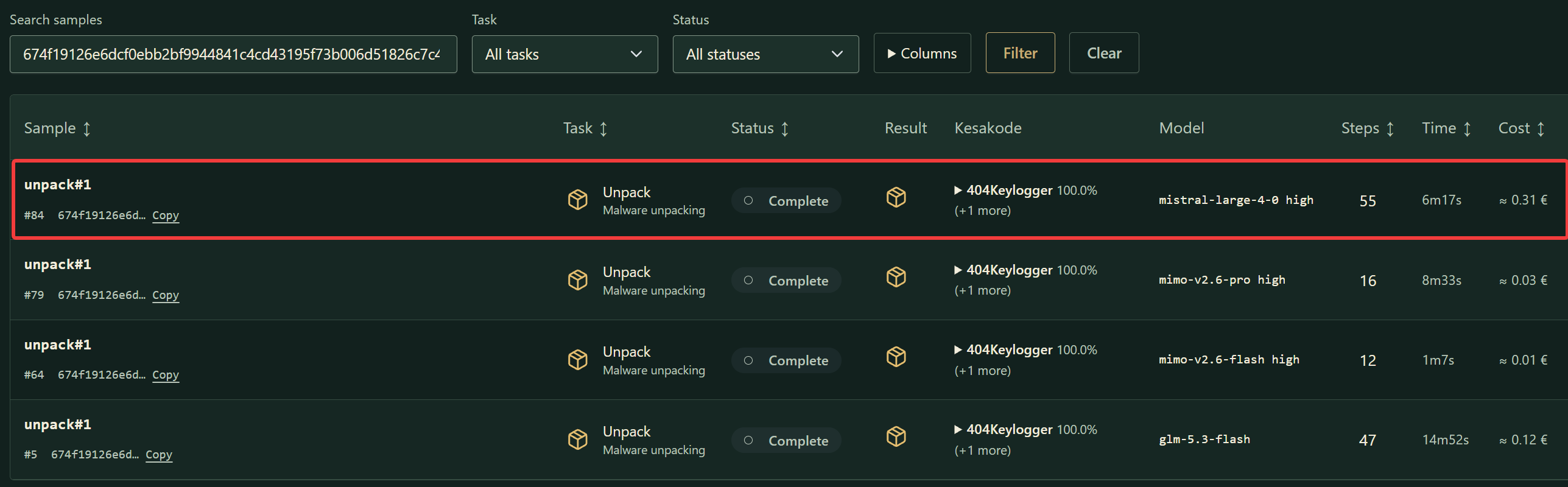 Sample #1 results
