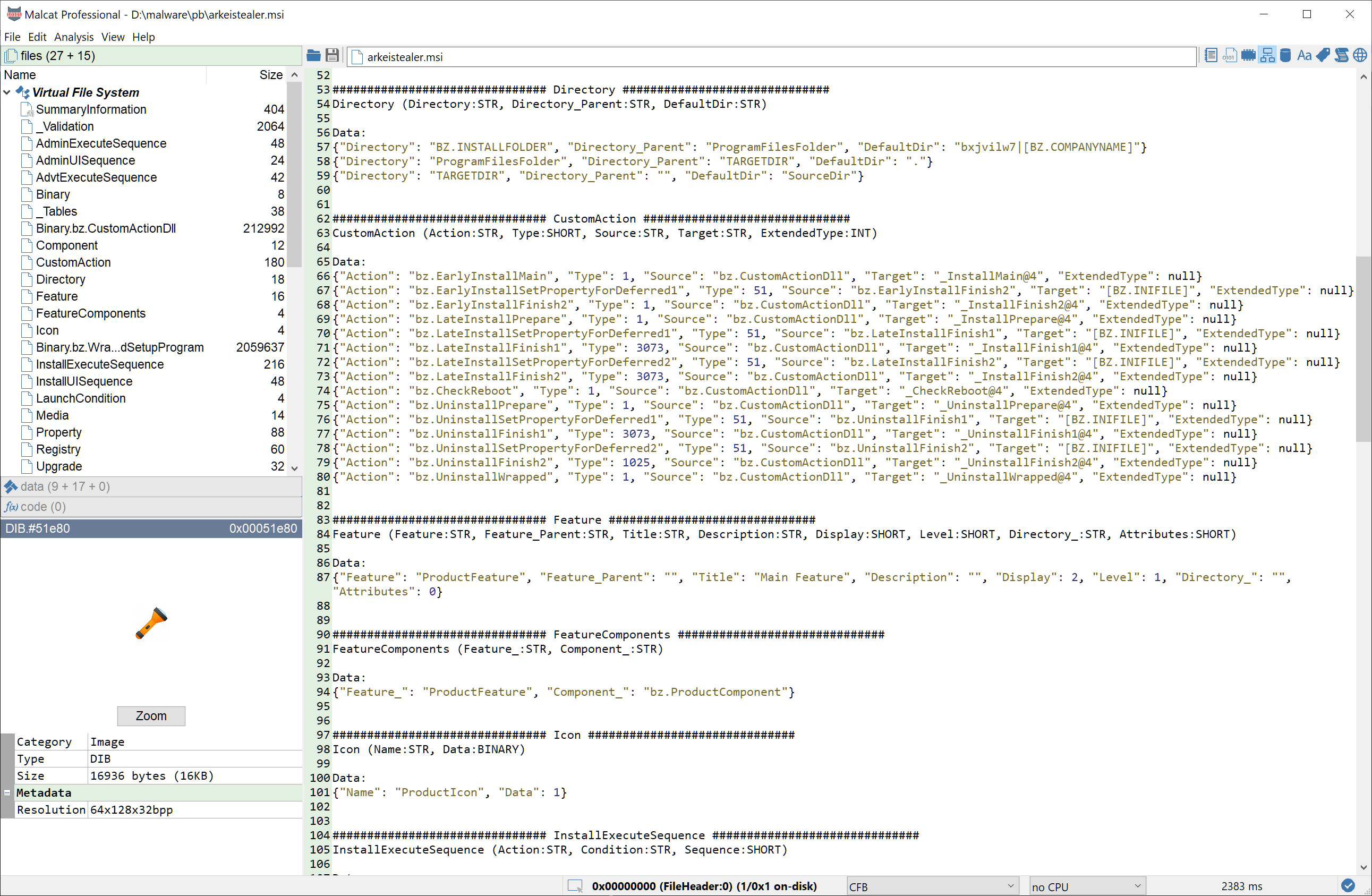 Analysing MSI tables from within Malcat