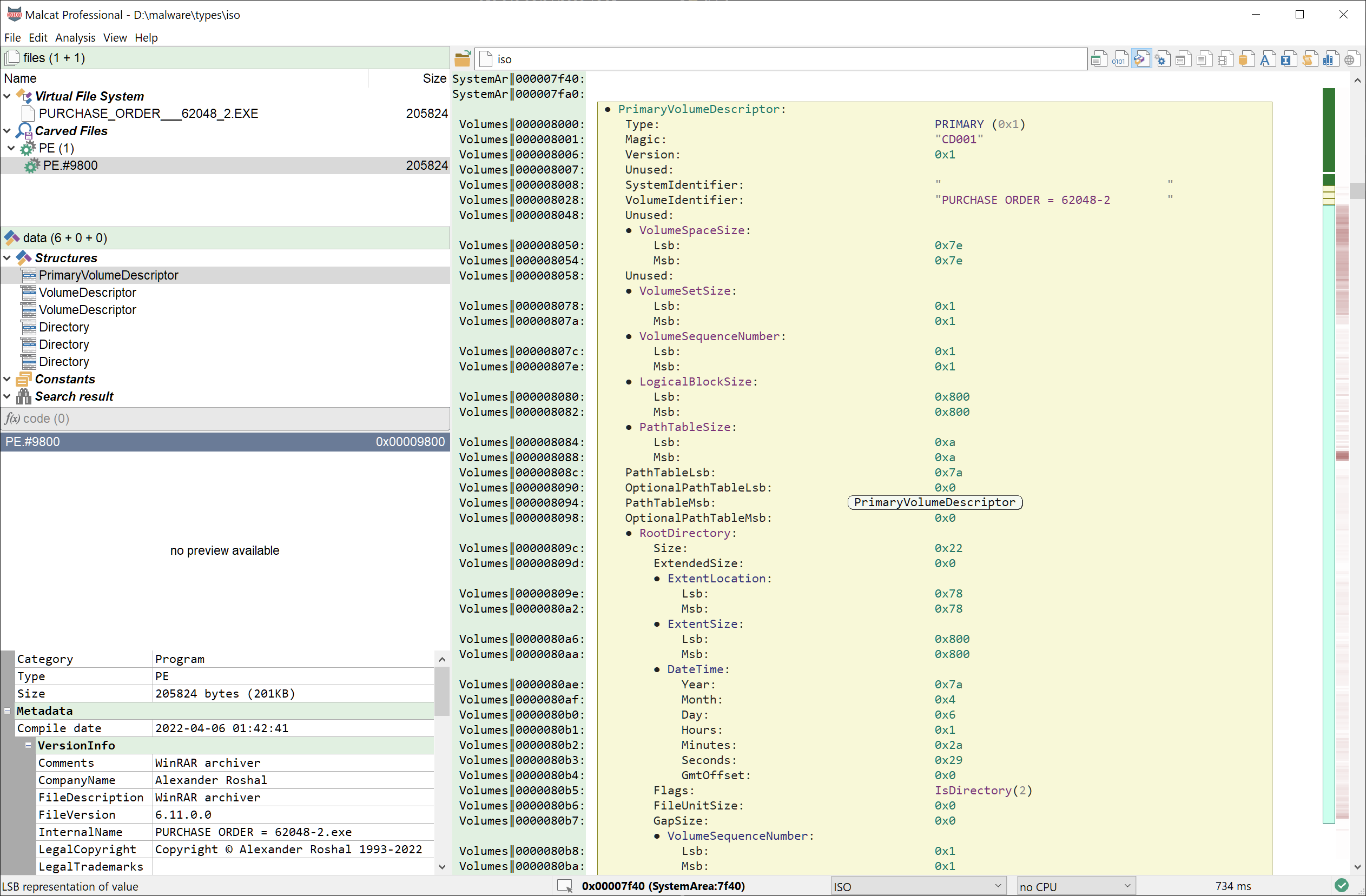 Parsing an ISO image in malcat