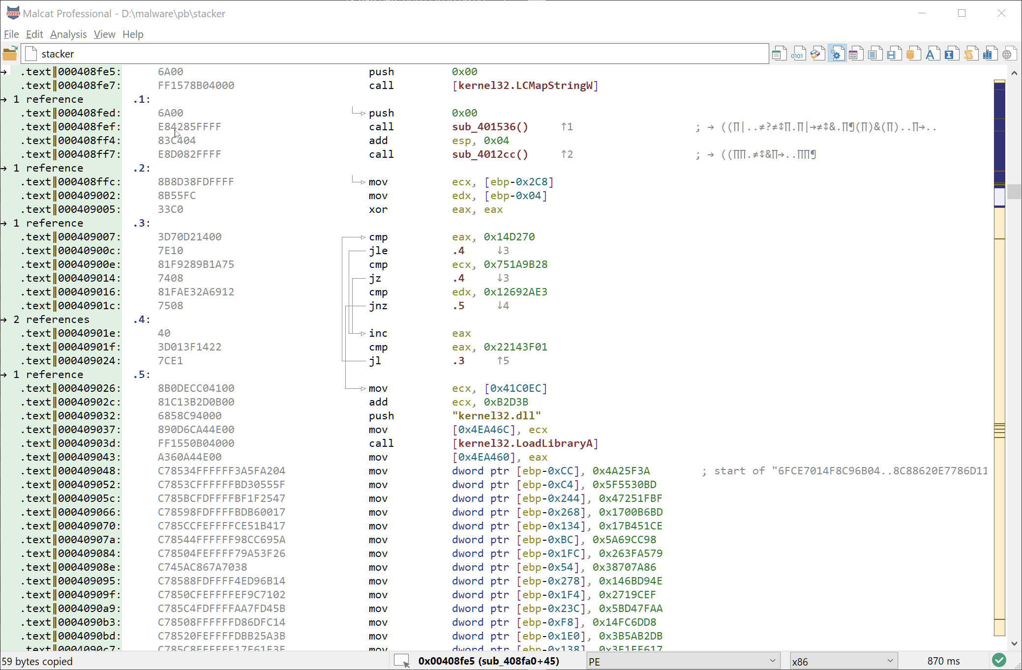 Opcode selection in and copying