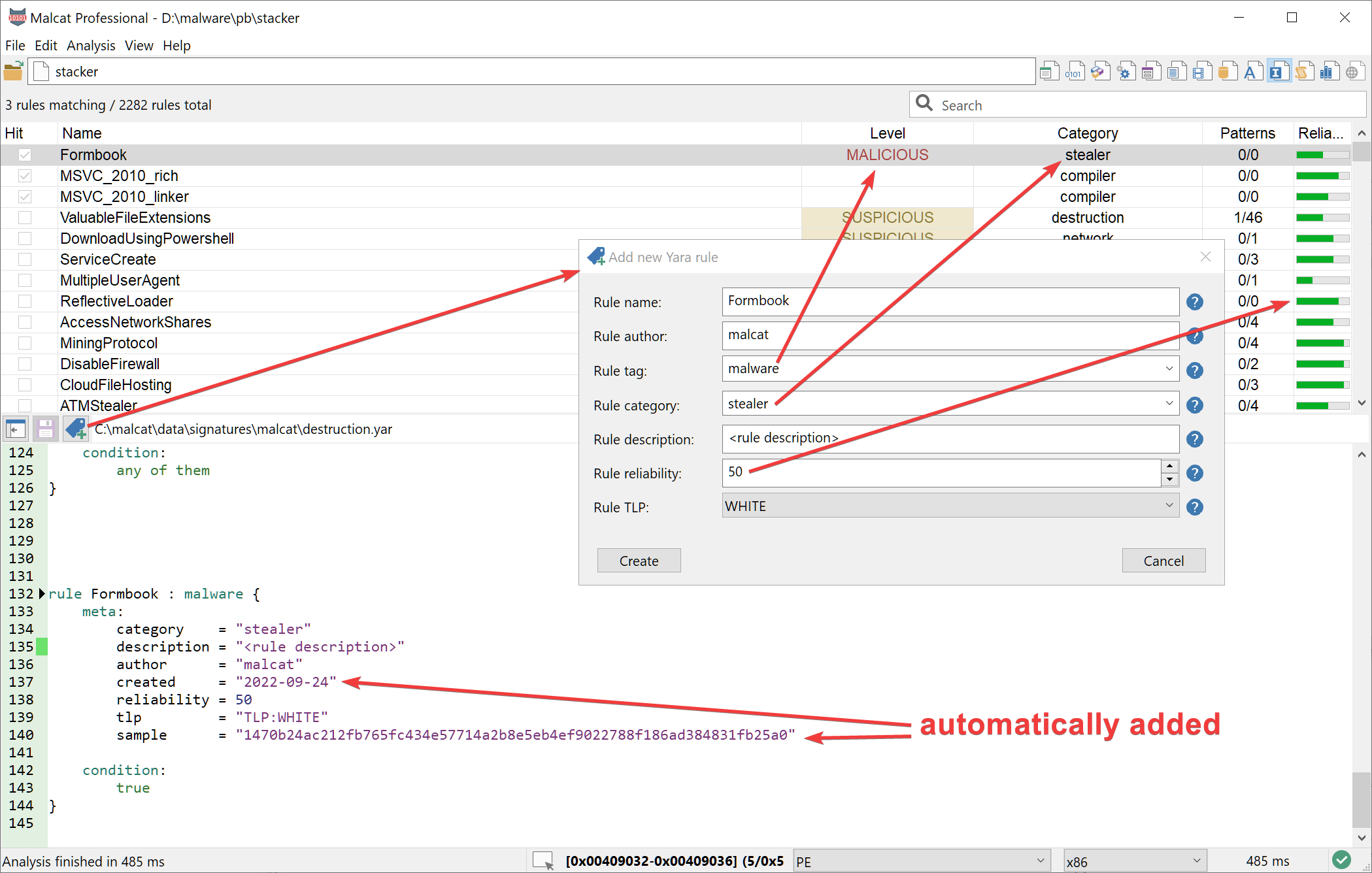 Improved new Yara rule dialog