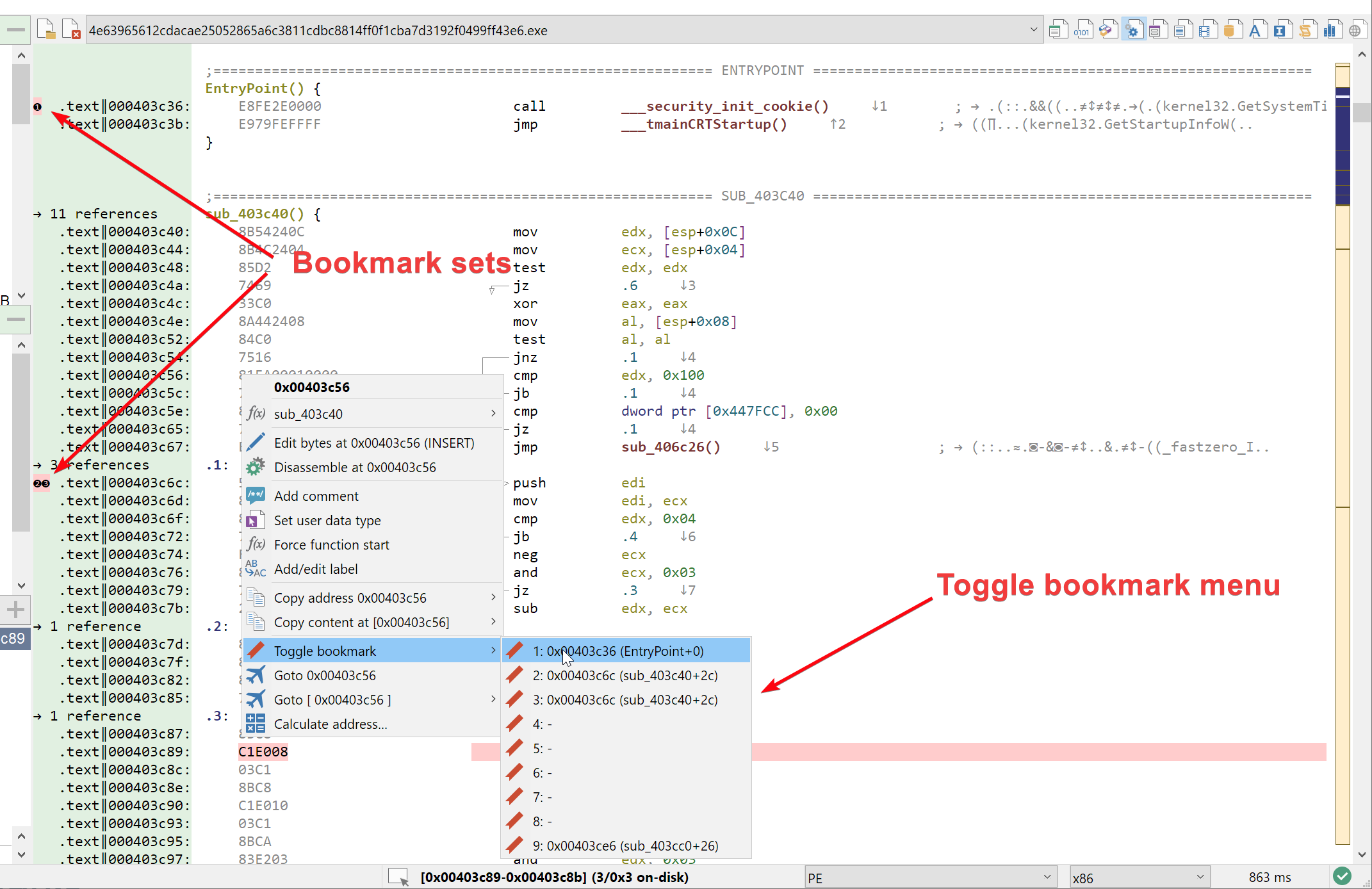 User bookmarks in disassembly view
