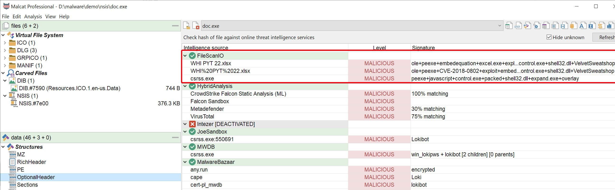 FileScanIO present in intelligence report