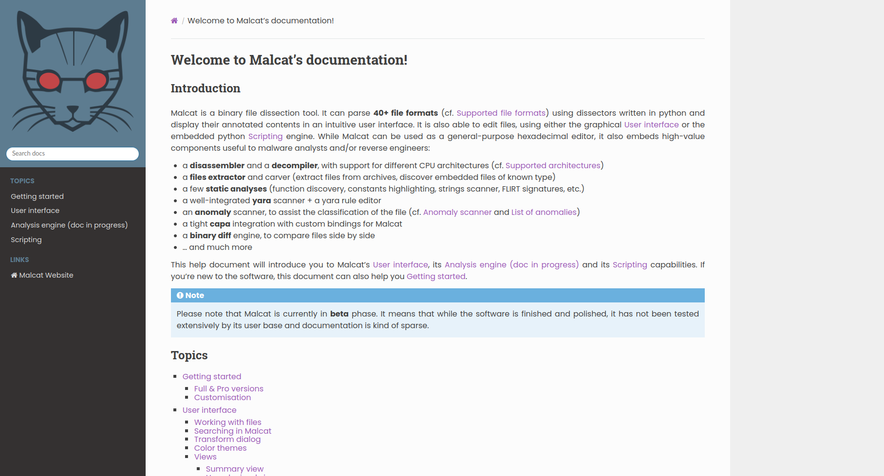 Malcat's new sphinx-based documentation