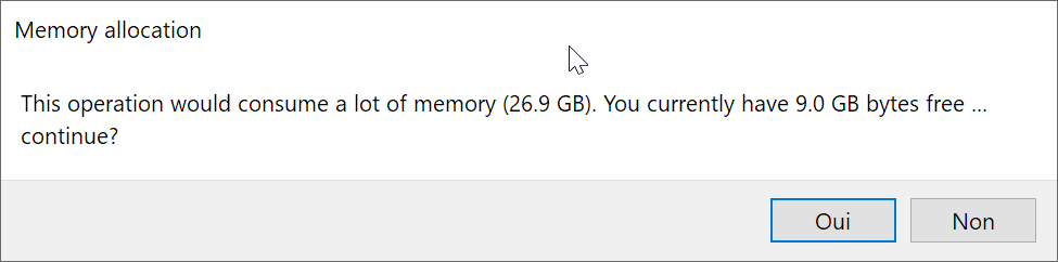 Confirmation dialog shown for memory-heavy operations