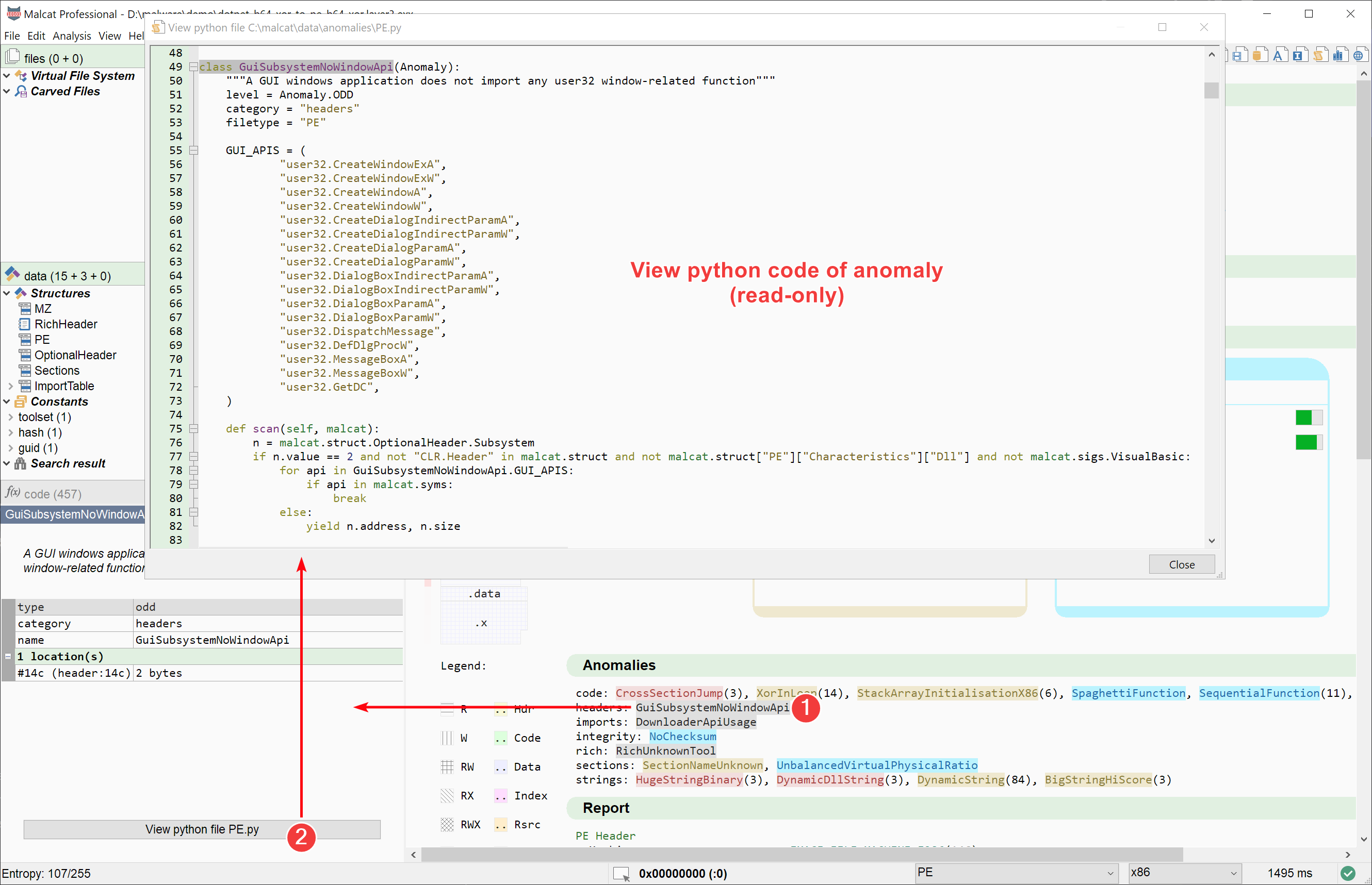 The scripting menu for a structure field