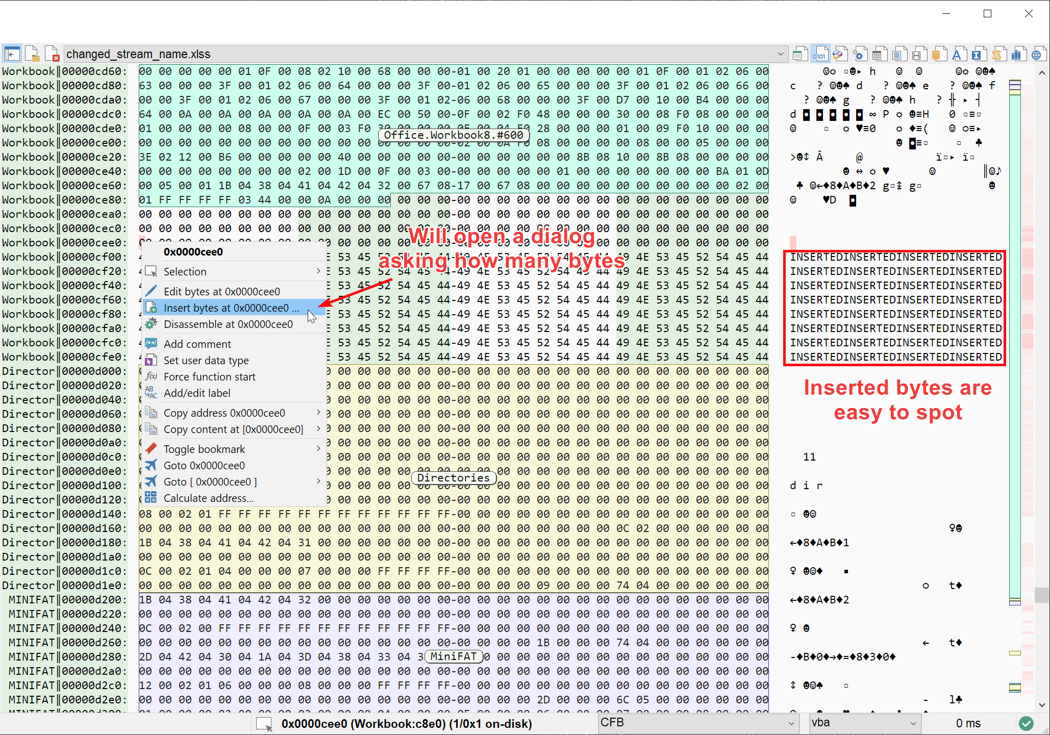 You can now insert bytes at any given location