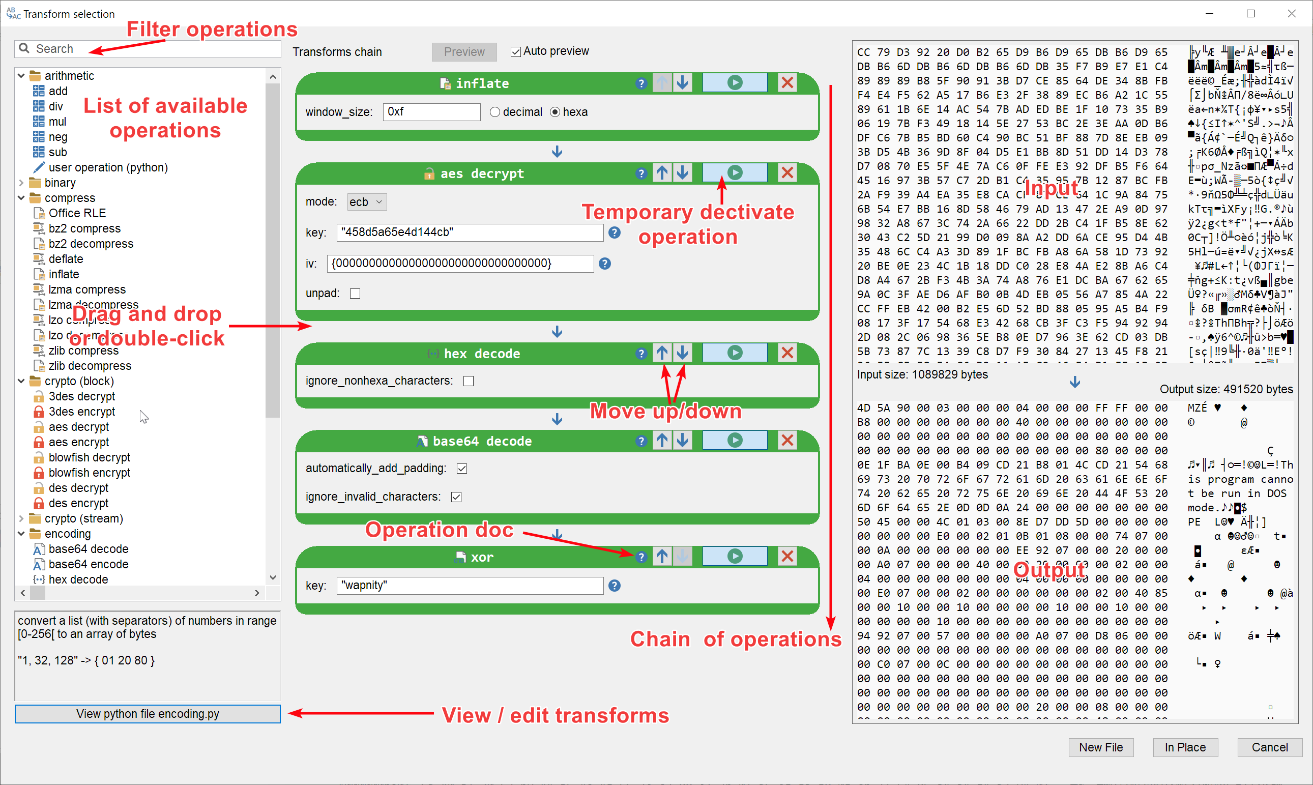 Malcat's new data transform dialog