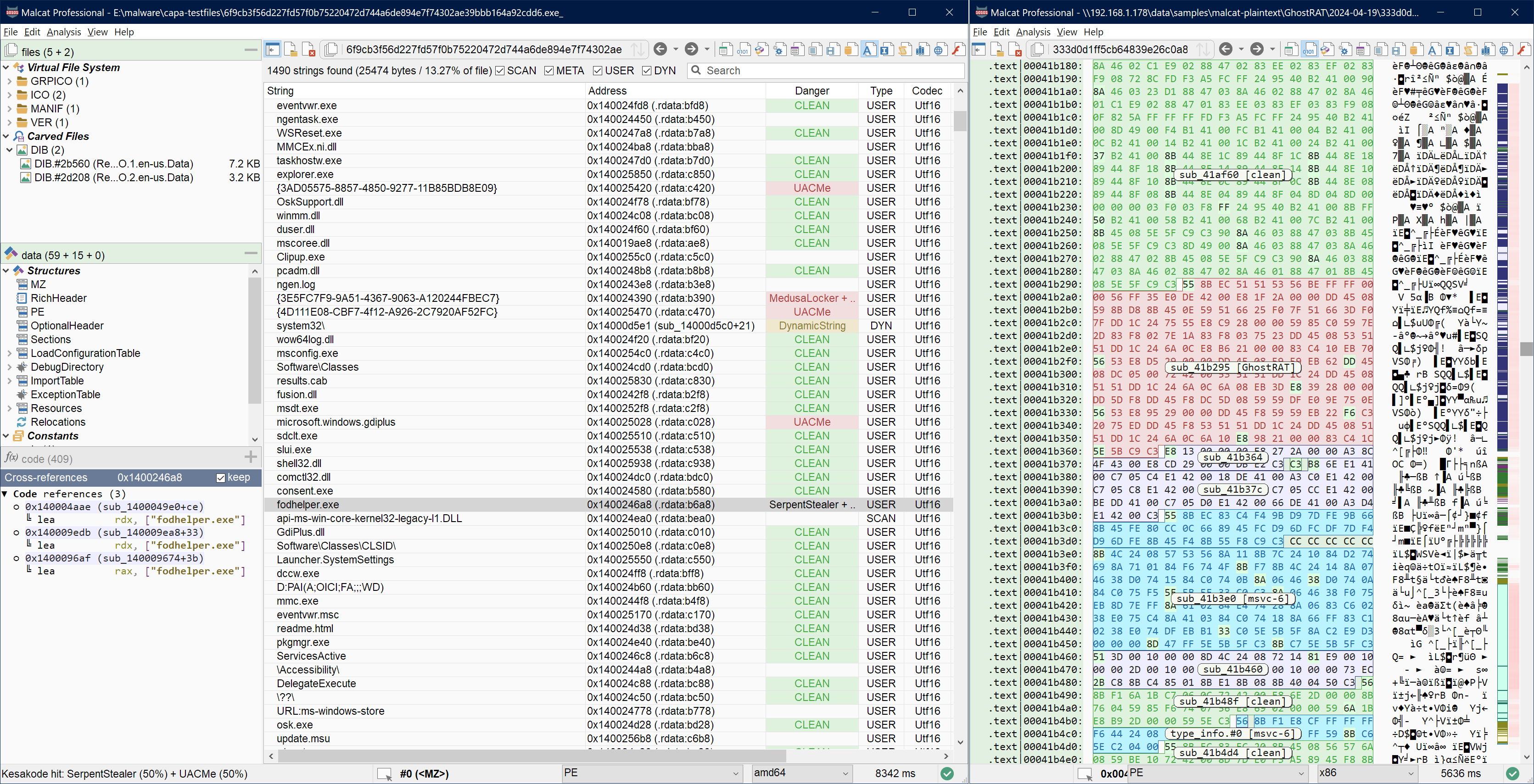 Kesakode classification colors on data and strings in Malcat