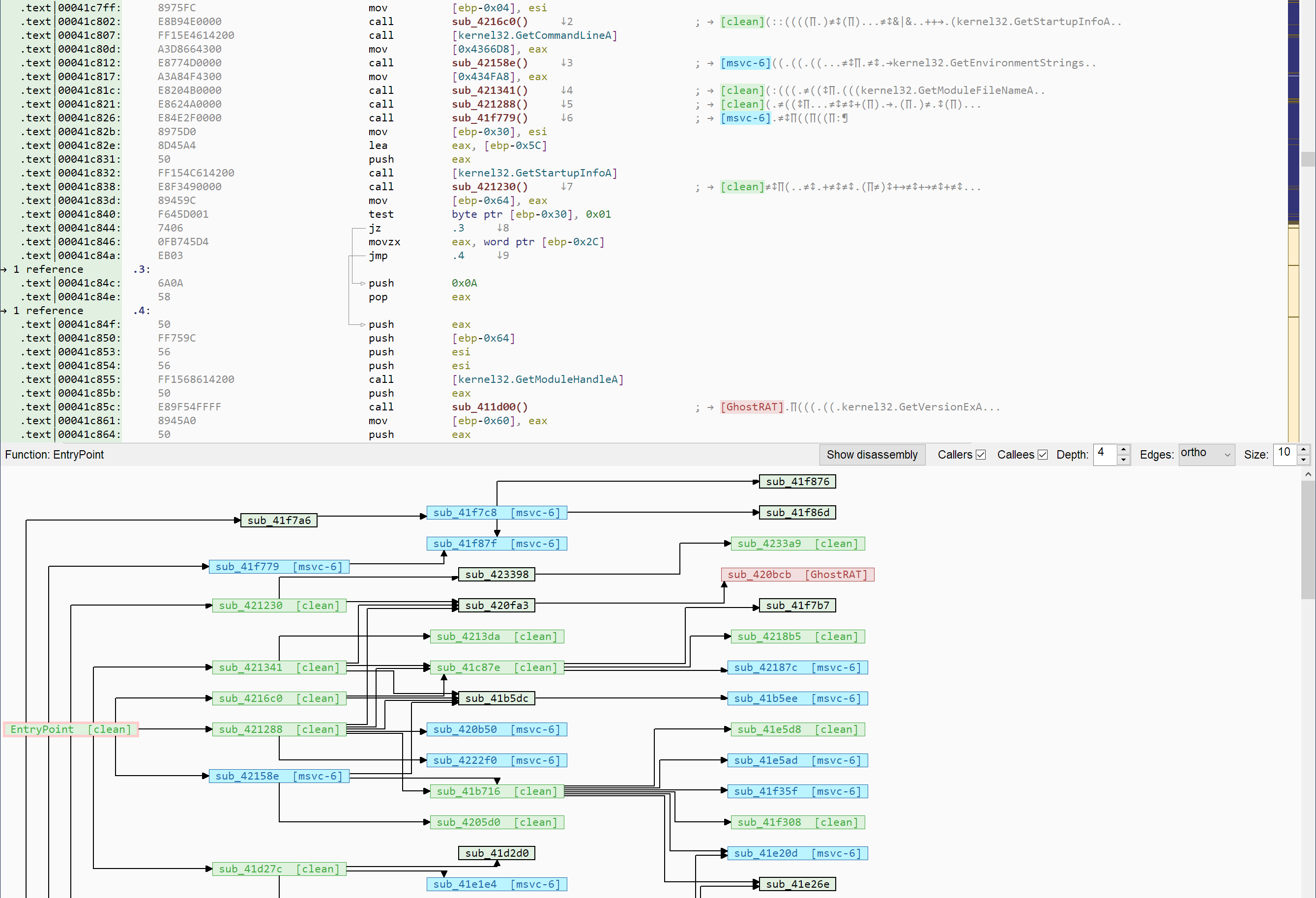 Clean and library function labels in Malcat's disassembly view after a Kesakode lookup