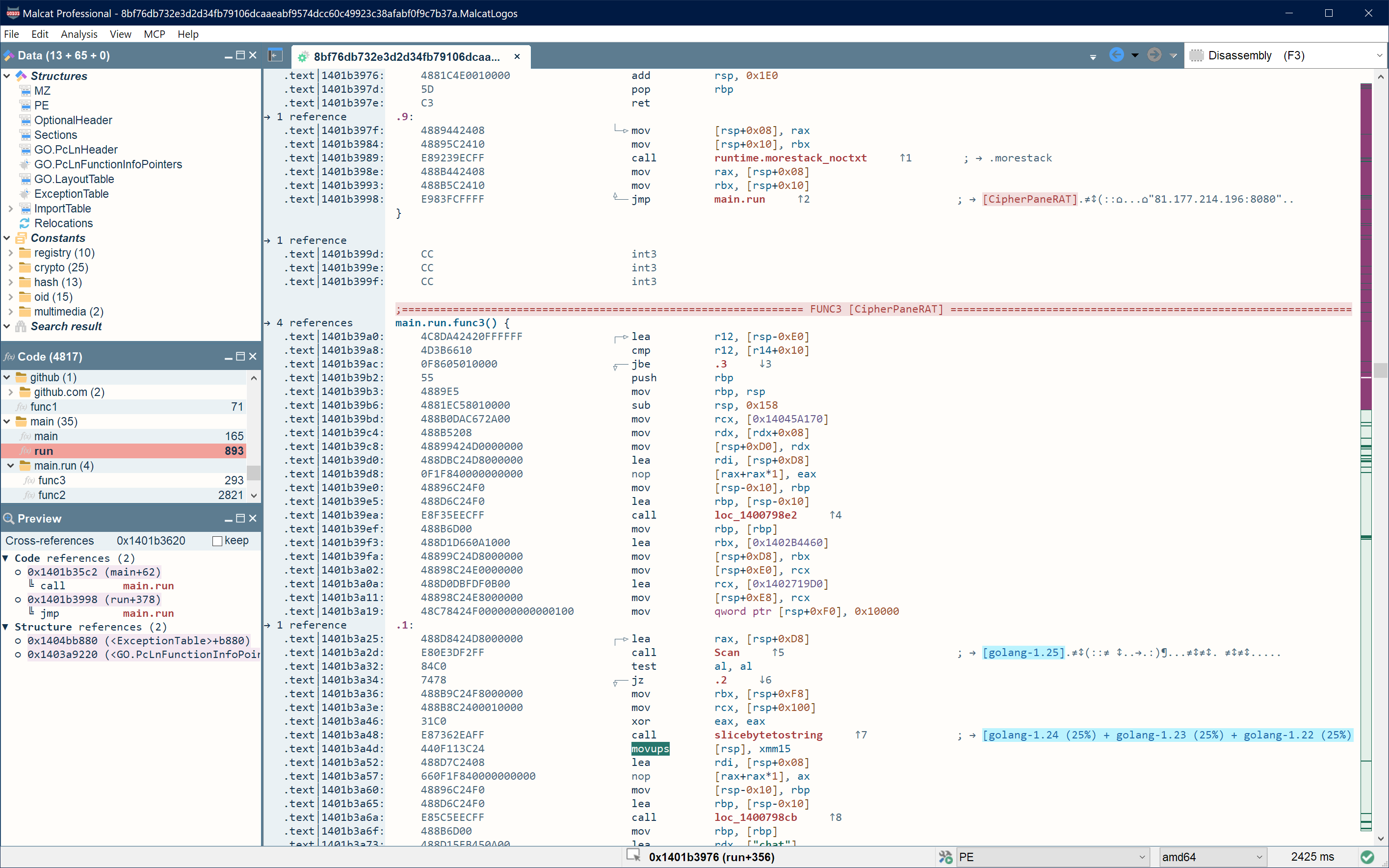 Malcat Logos artefact open in Malcat Desktop with one click
